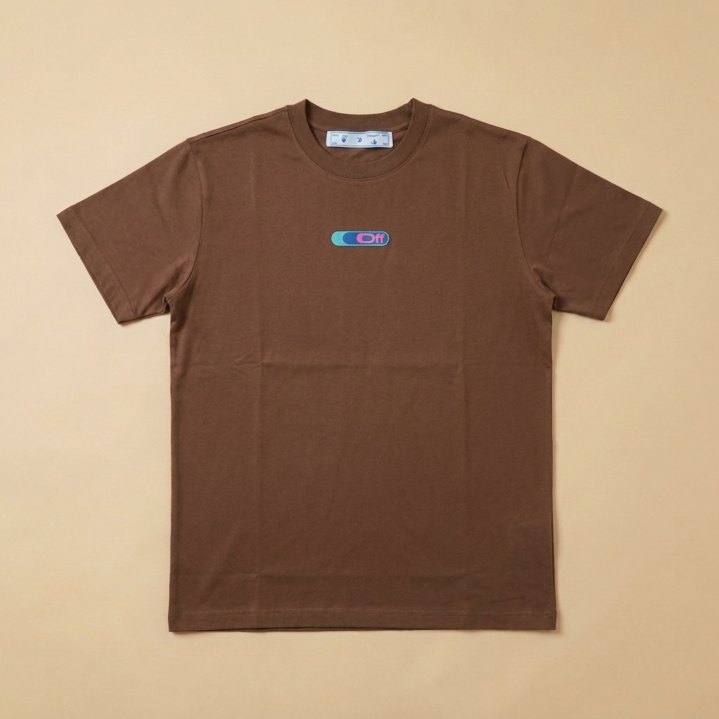 T-shirt usata marrone con maxi grafica e foglie verdi