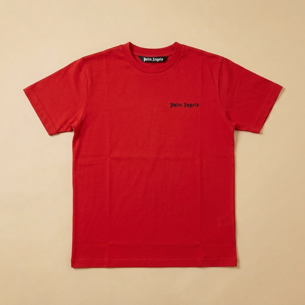 T-shirt usata rossa con maxi logo nero e rosa sul retro