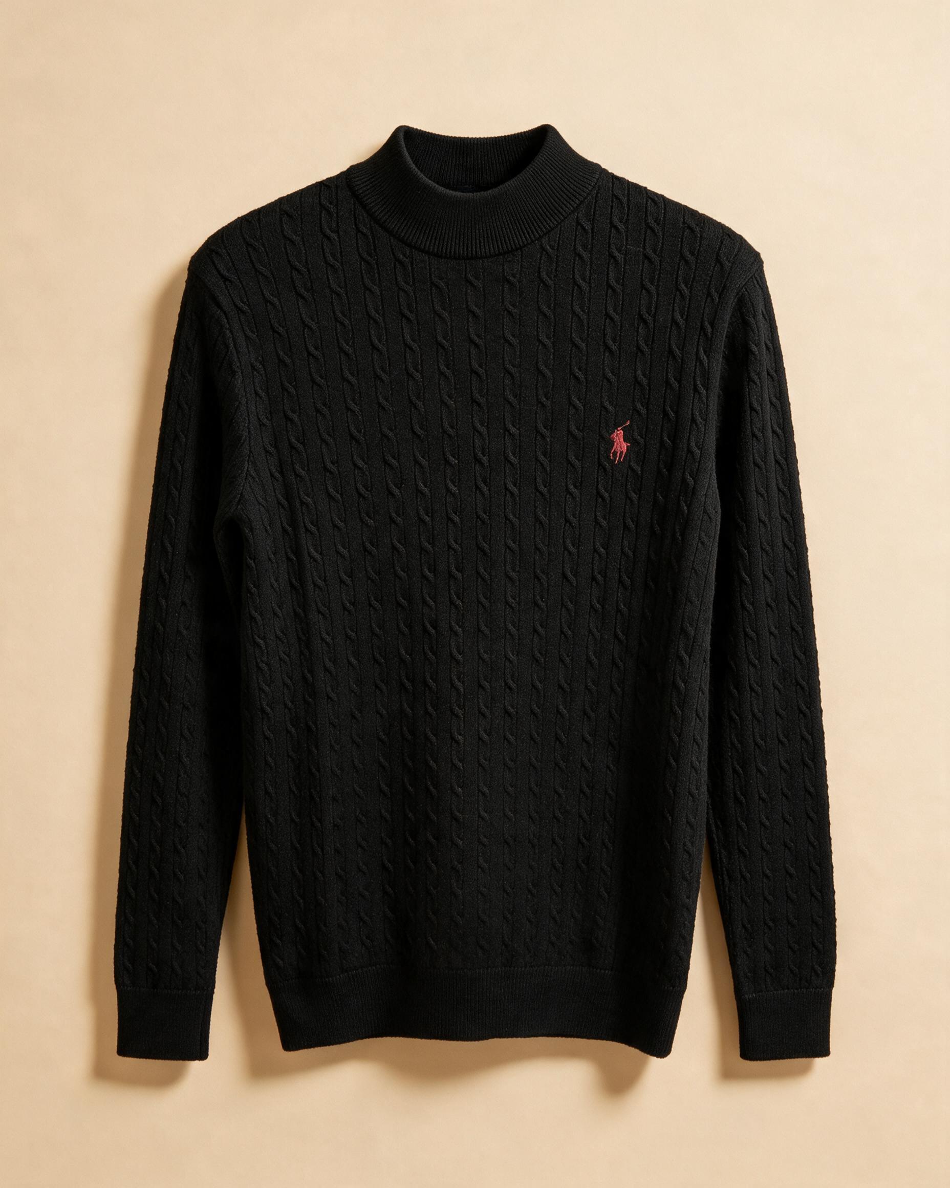 Maglione usato nero a trecce con mezzo collo alto