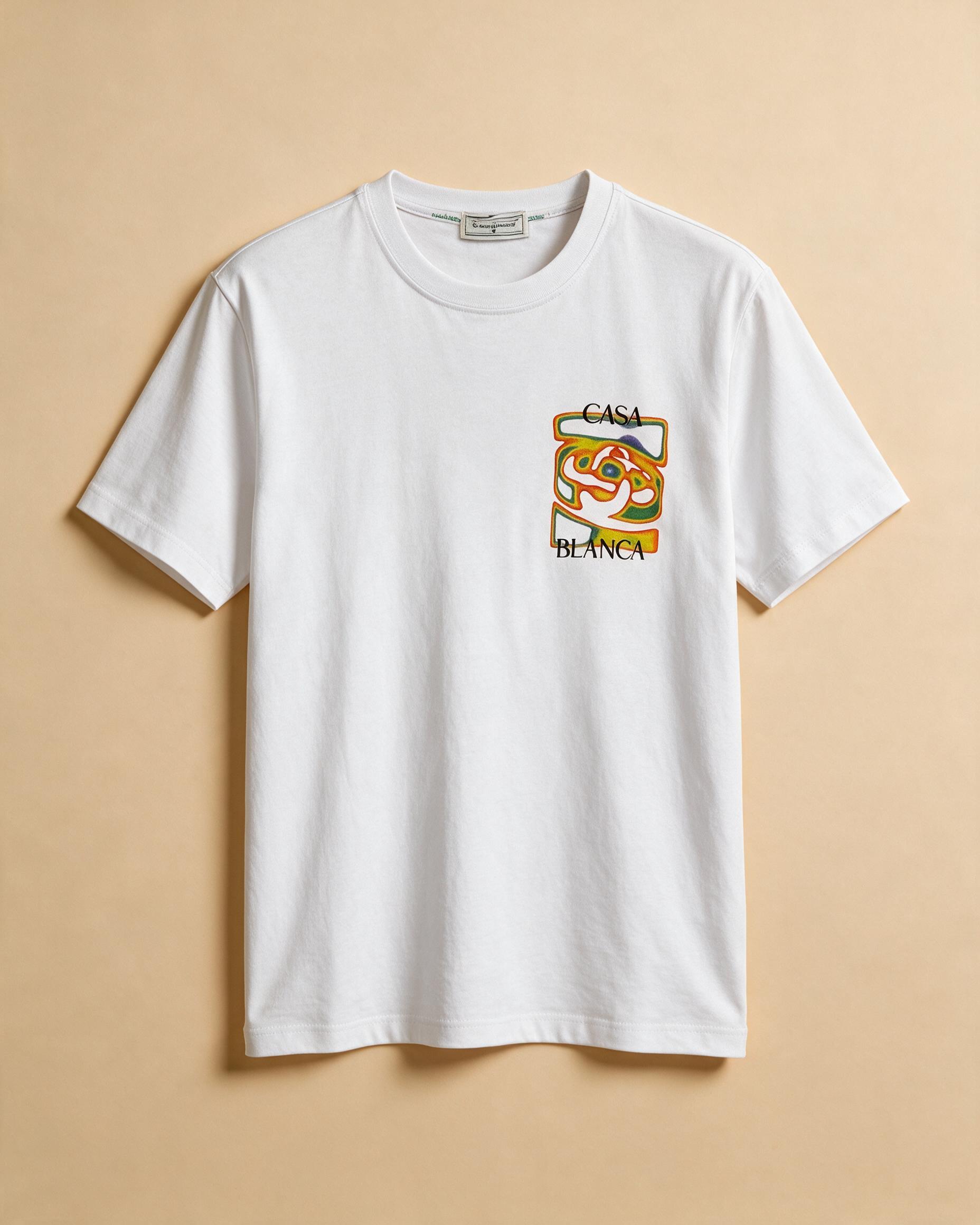 T-shirt usata con stampa grafica colorata su petto e retro