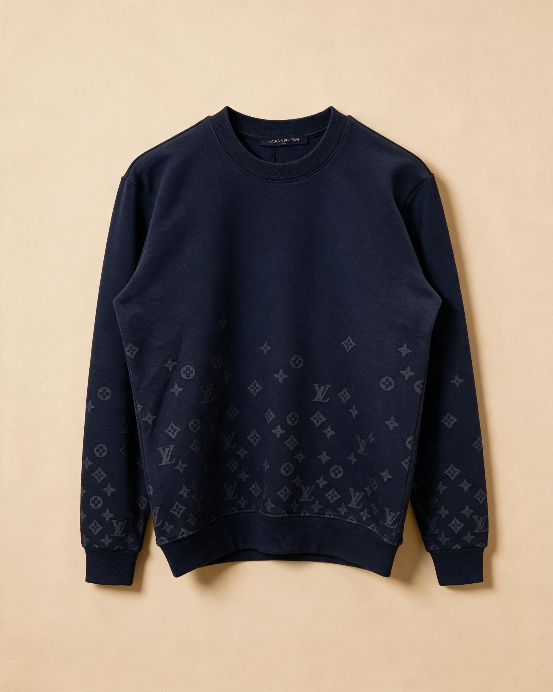 Felpa usata blu navy con motivo monogramma sfumato