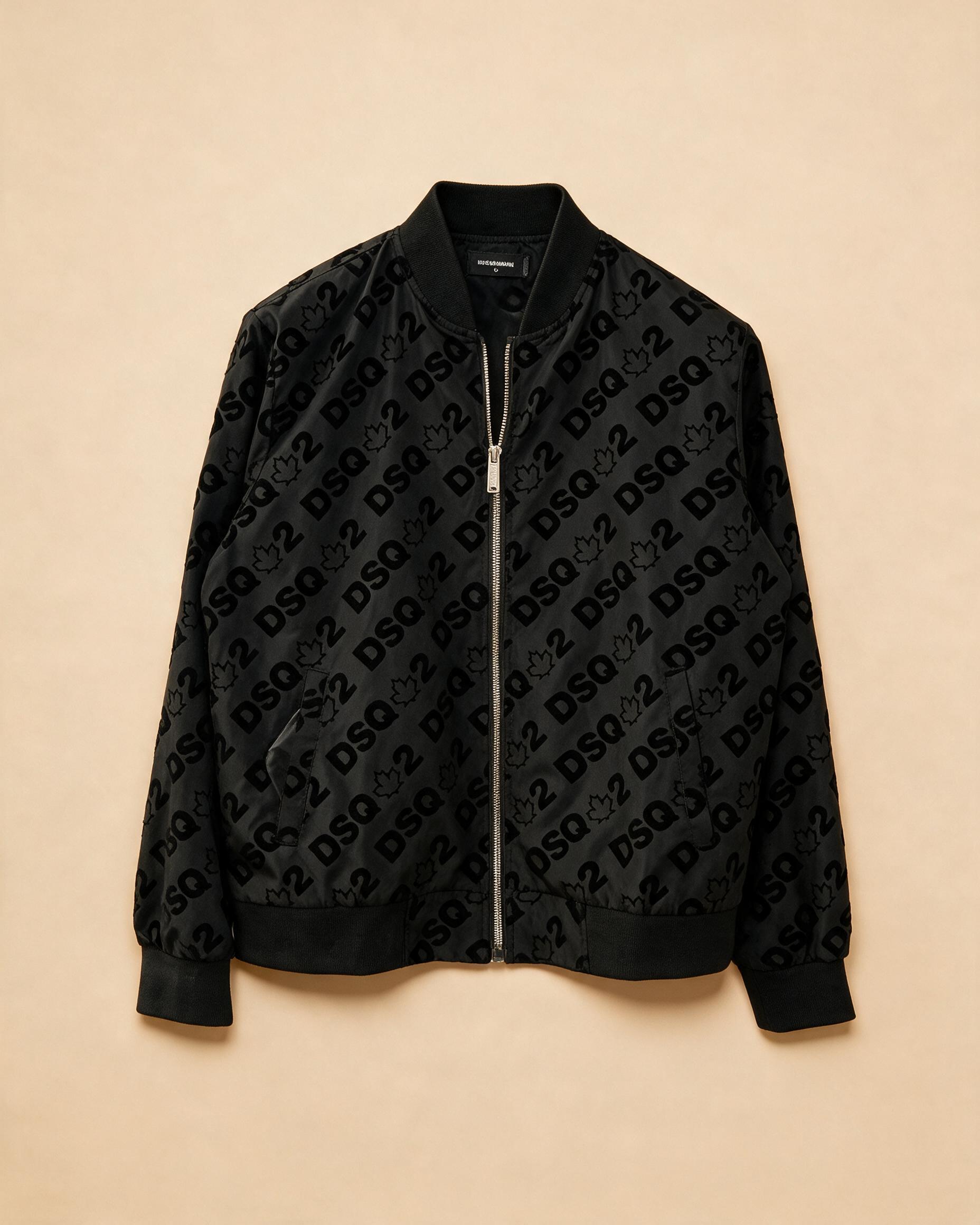Giacca bomber usata nera con stampa monogramma all over