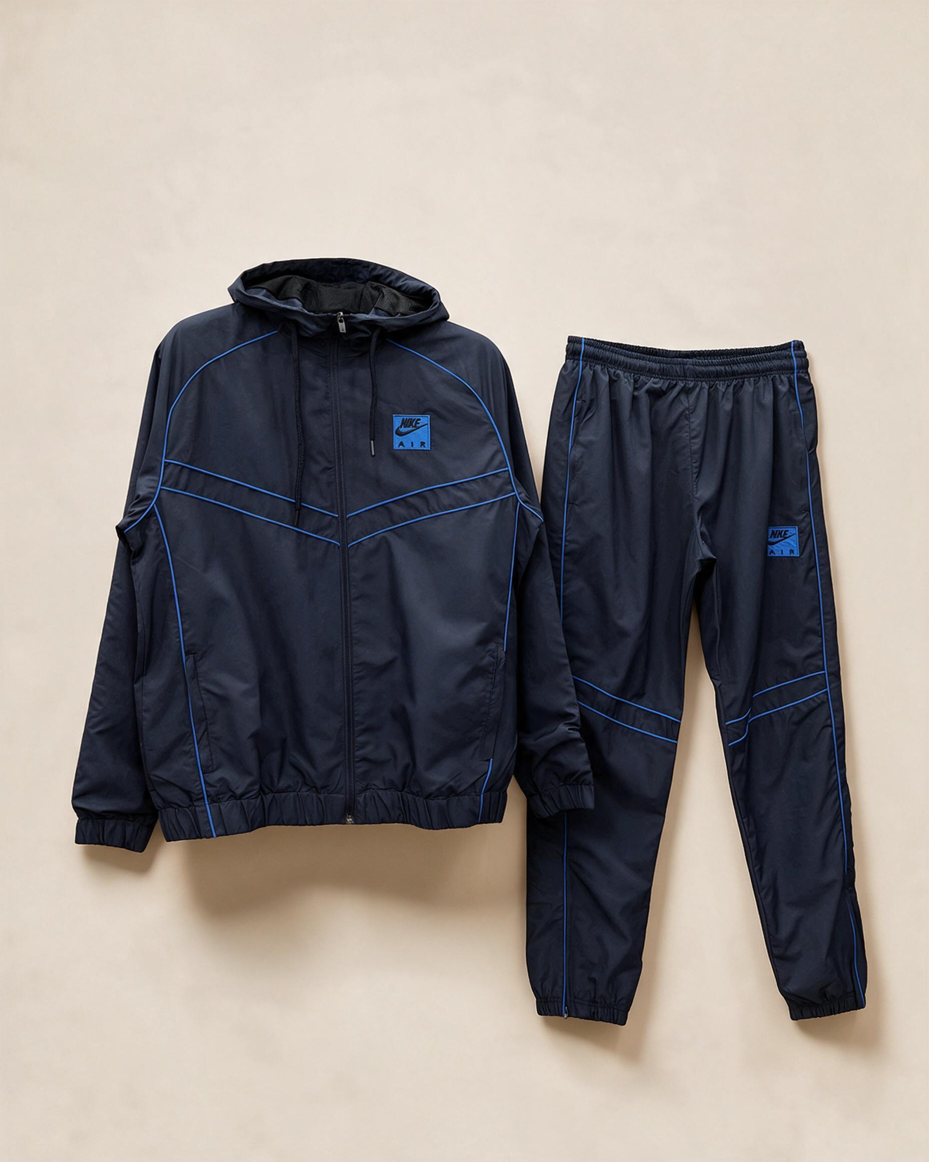 Tuta sportiva due pezzi con cappuccio blu navy con dettagli blu a contrasto
