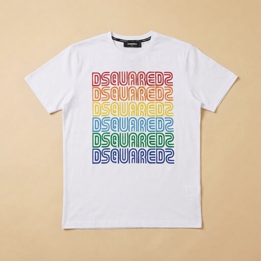 T-shirt usata bianca con logo multicolore ripetuto
